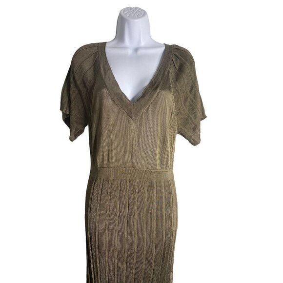 Banana Republic Womens V-neck Sheath Dress Midi Pleated Details Size Medium - Picture 2 of 8